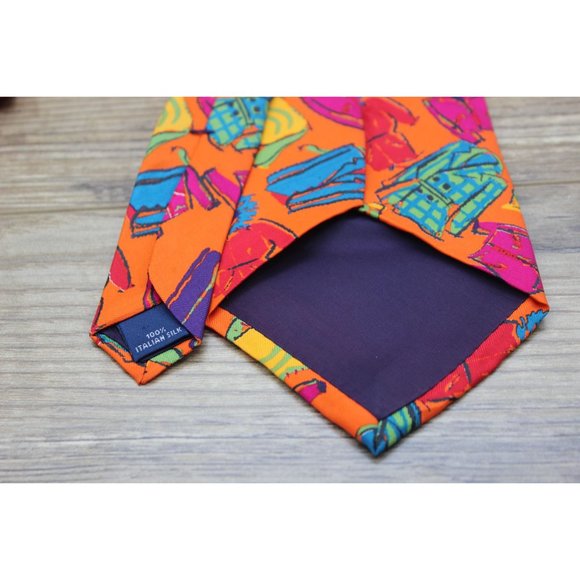 Gap vintage men's 90s Y2K novelty print Italian silk‎ tie - Picture 6 of 11